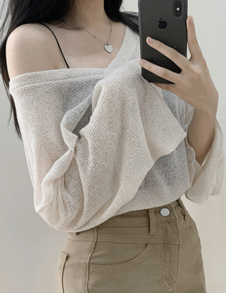 에코 오버핏 그물 브이넥 니트 knit