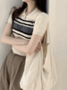 뮤즐리 자수 배색 꽈배기니트 반팔집업 jp - 2color